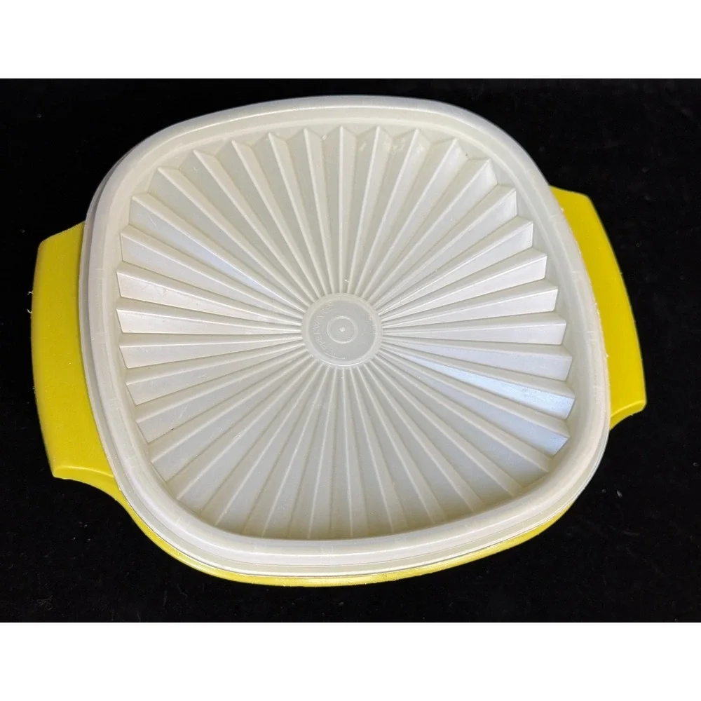 Vintage Tupperware Servalier Bowls: Yellow, Sunburst Lids, Set of 2